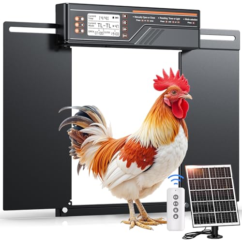 Grande Porte Poulailler Automatique Solaire, MASTERFUN Double Porte Coulissante Latérale, Porte Automatique Poulailler Solaire avec Minuterie, Fonction Lumière, Télécommande, Fonction Anti-pincement