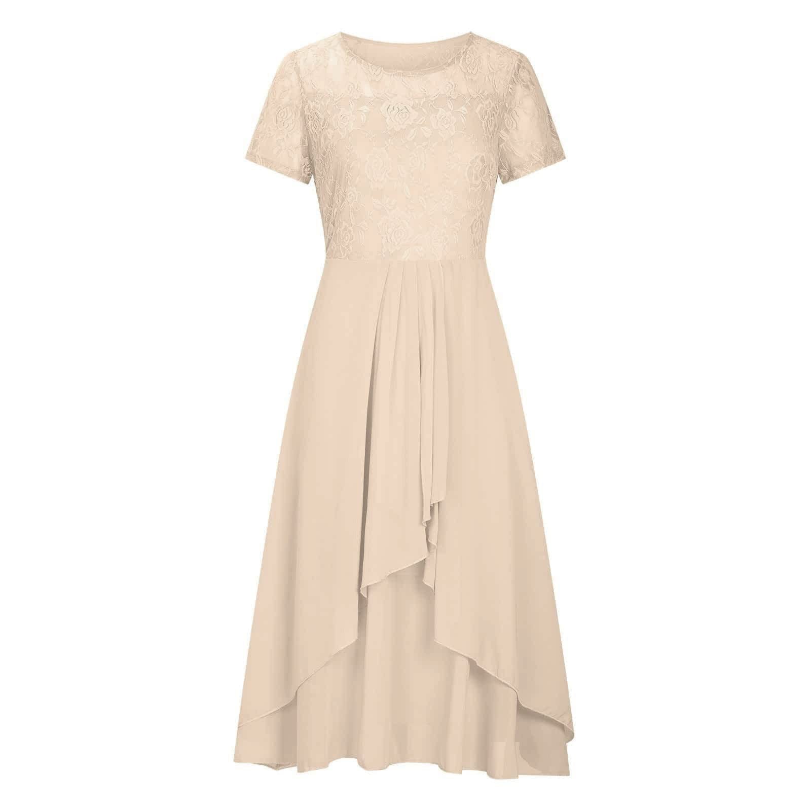 Ansenesna Abendkleider Elegant Für Hochzeit Festliche Kleid Hochzeitsgast Damen Midi Chiffon Abendkleid A Linie Asymmetrisch Spitze Ballkleid Frauen mit Ärmel Leicht Brautjungfernkleider