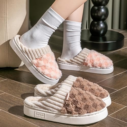 Fashion Checkered Home Slippers for Women Men Indoor Winter Warm Cozy Plush Cotton Plaid Slipper Fuzzy Bedroom Shoes Thickened Sole Slip On2