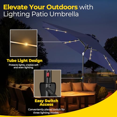 Image of Tempera Patio Market Outdoor Table Umbrella with Auto Tilt and Crank, Large Sun Umbrella with Sturdy Pole & Fade Resistant Canopy, Easy to Set