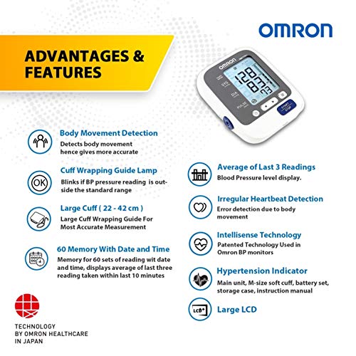 Image of Omron HEM 7130L Fully Automatic Digital Blood Pressure Monitor With Large Cuff, Intellisense Technology & Cuff Wrapping Guide For Most Accurate Measurement