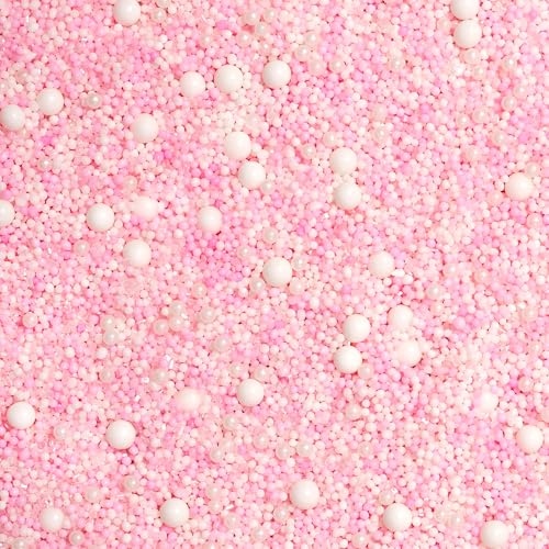 Image of Fancy Sprinkles Bubble Bath Sprinkles | Pastel Pink & White Candy Pearls, Nonpareils & Sugar Pearls | Cake & Cupcake Decorating | Baby Shower, Bridal & Bachelorette | 1 Pack (0.5c)