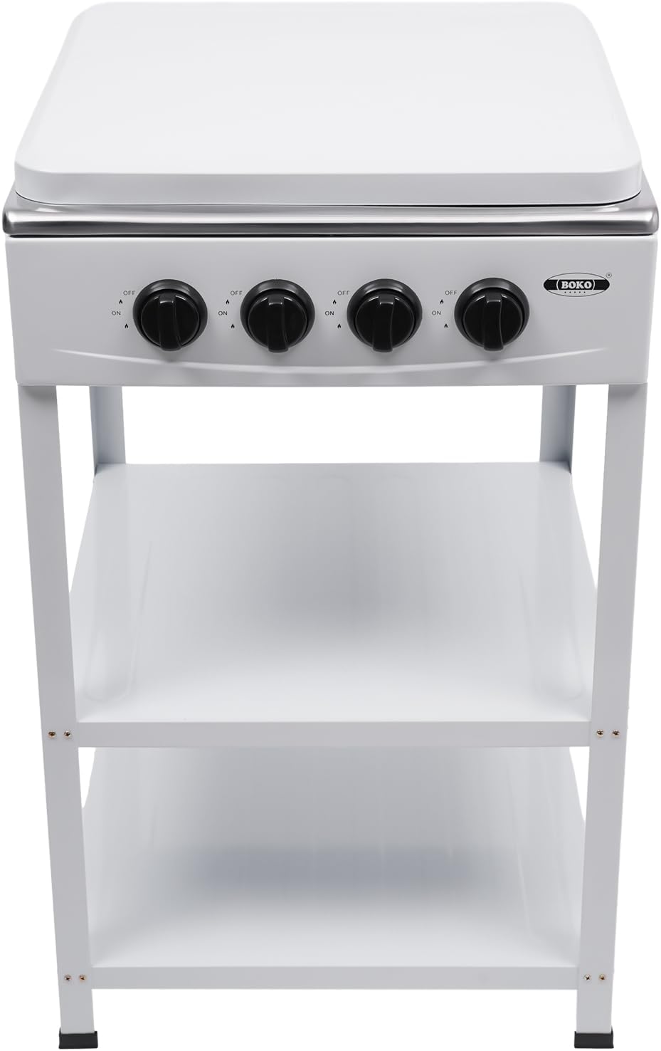 Gas Stove Commercial Restaurant Kitchen Stand Portable Stove 4 Burner with Support Leg Stand and Wind Blocking Cover Adapter Manual Ignition Camping Stove White/Black (White)