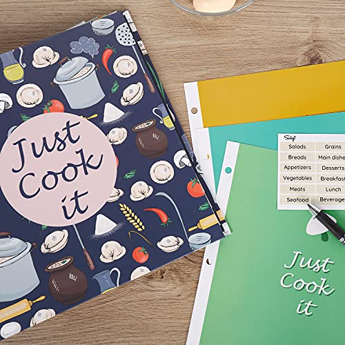 Recipe Binder Kit - 3 Ring Full Page Recipe Book Binder 8.5"X11" With 60 Page Protectors, 12 Dividers And Labels For Family Recipe Organizer, Grain Design #TOP5