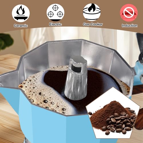 Image of Aluminum 3 Cup 150ml Moka Pot Express Coffee Maker Stovetop Espresso Colorful Coffeemaker Italian Classic Style Brewing Greca Cafe Mocha Machine for Cafeteras Lover Camping Travel and Home Use 5oz