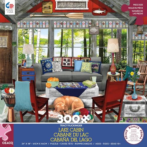 Ceaco - Lake Cabin - Rompecabezas Grande de 300 Piezas para Adultos | Arte de Tracy Flickinger, Hecho en USA, Tamaño Terminado 24 x 18 in, Incluye Póster, Ideal para Regalo y Enmarcar miniatura 6