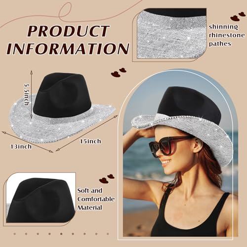 Image of Hercicy Rhinestone Cowboy Hat with Diamond Fringe CowHat for Cosplay Wedding circumference between 21.5 and 23.5 inches