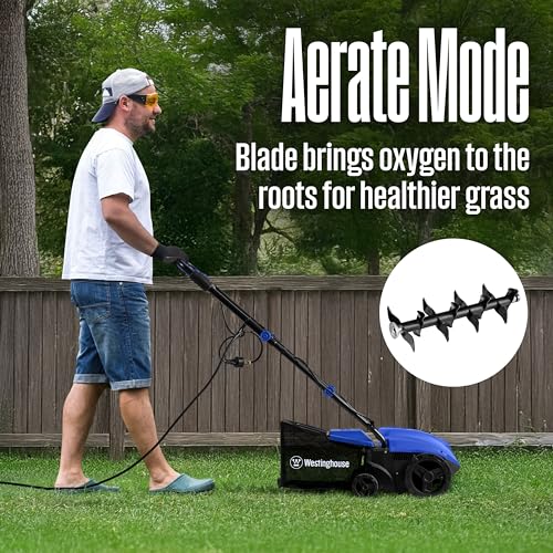 Westinghouse 13-Inch 12 Amp 2-in-1 Corded Lawn Electric Dethatcher and Scarifier with 8 Gallon Thatch Collection Bag, 4-Position Depth Adjustment, Foldable Handle, for Lawn, Yard and Grass - Image 2