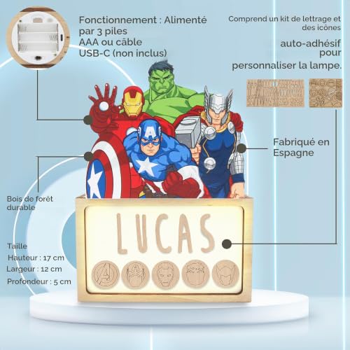 WONDEE Lampe Marvel Les Vengeurs Personnalisable, Veilleuse Enfant et Bebe Personnalisée Iron Man, Hulk, Captain America et Thor - Decoration Chambre Enfant, Disney Marvel Cadeau Garcon – vue 4