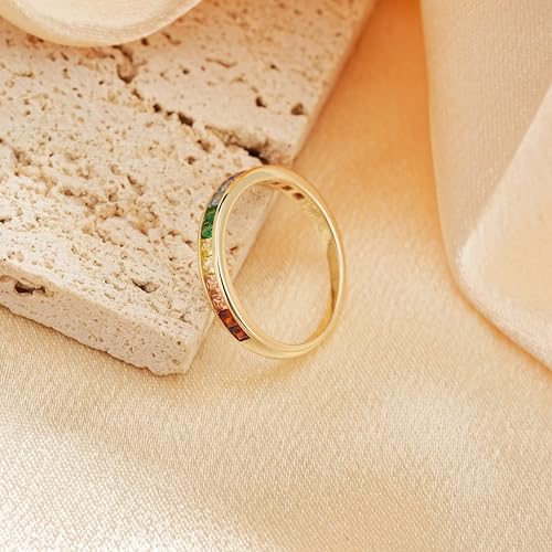 925 Sterling Silver Women Rainbow Eternity Rings Colorful Cubic Zirconia Statement Ring Wedding Rings Fashion Versatile Creative Finger Ring Jewellery For Women Ladies，Size 6-83