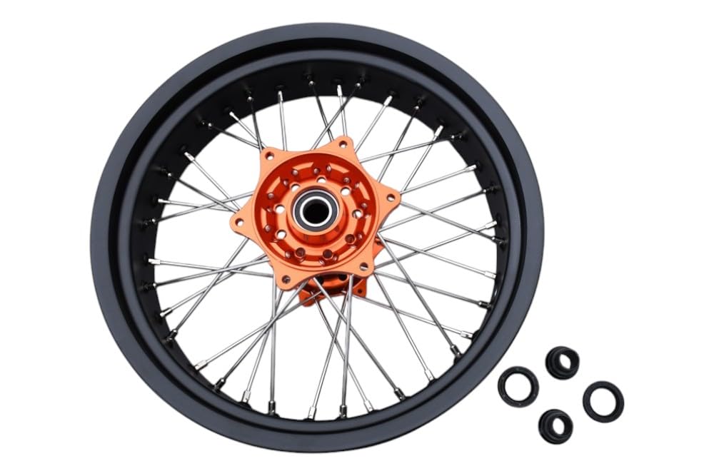 avdb-moto Cerchi Anteriore + Posteriore a Raggi 17" / 17" compatibile con KTM EXC 150 TPI 2020-2023, EXC 250 / SIX DAYS 16-20, HUSQVARNA FE 250 FE250 2016-23, GASGAS EC 250 21-23 Supermoto (Arancione)
