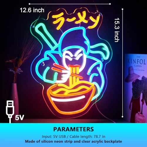 Image of Ramen Neon Sign Ninja Ramen Neon Sign for Wall Decor Japanese Food USB Dimmable LED Neon Lights for Beer Bar Kitchen Restaurant Home Pub Party Man Cave Club Shops Hotel Store Business Gift