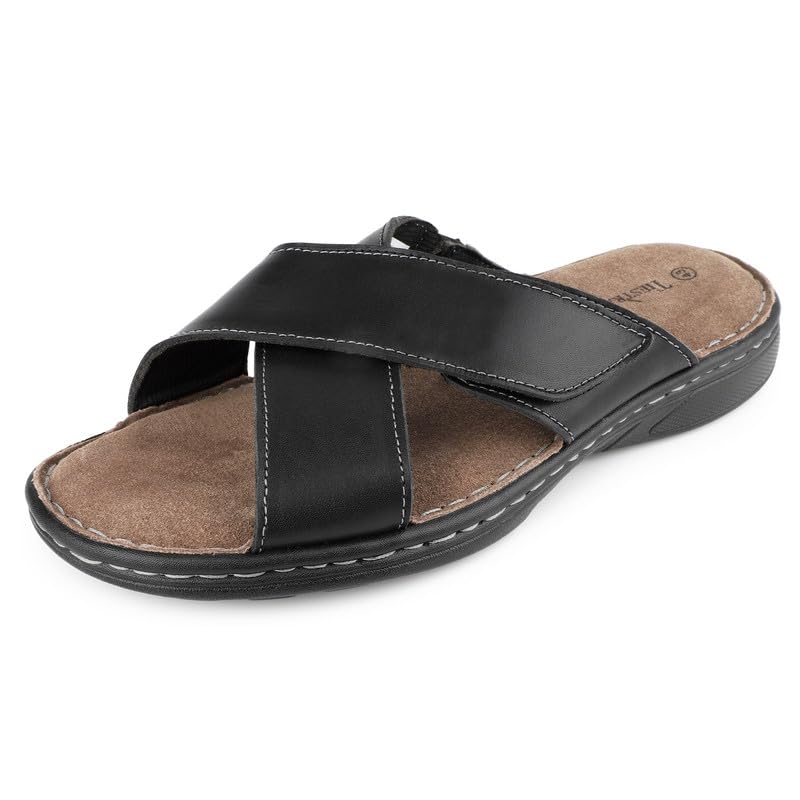 TIESTRA Herenslippers, leer, sandalen, klittenbandsluiting TIESTRA Herenslippers, leer, sandalen, klittenbandsluiting