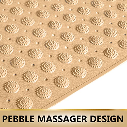 Image of TurtleGrip Anti-Skid Shower Mat, 88x58 cm Accu-Pebble (Cream), Anti-Slip Extra Large Bathtub Mat with Suction Cups, Machine Washable Bathroom Mats with Drain Holes