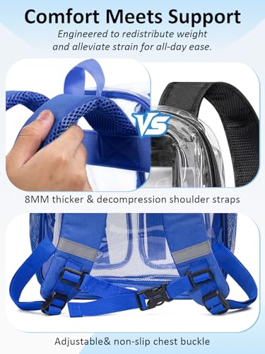 Image of Double-Layer Clear Backpack Heavy Duty, 17 Inch Large Clear Bookbag, Transparent See Through Backpack For School, Work, College, Travel, Sport- Blue