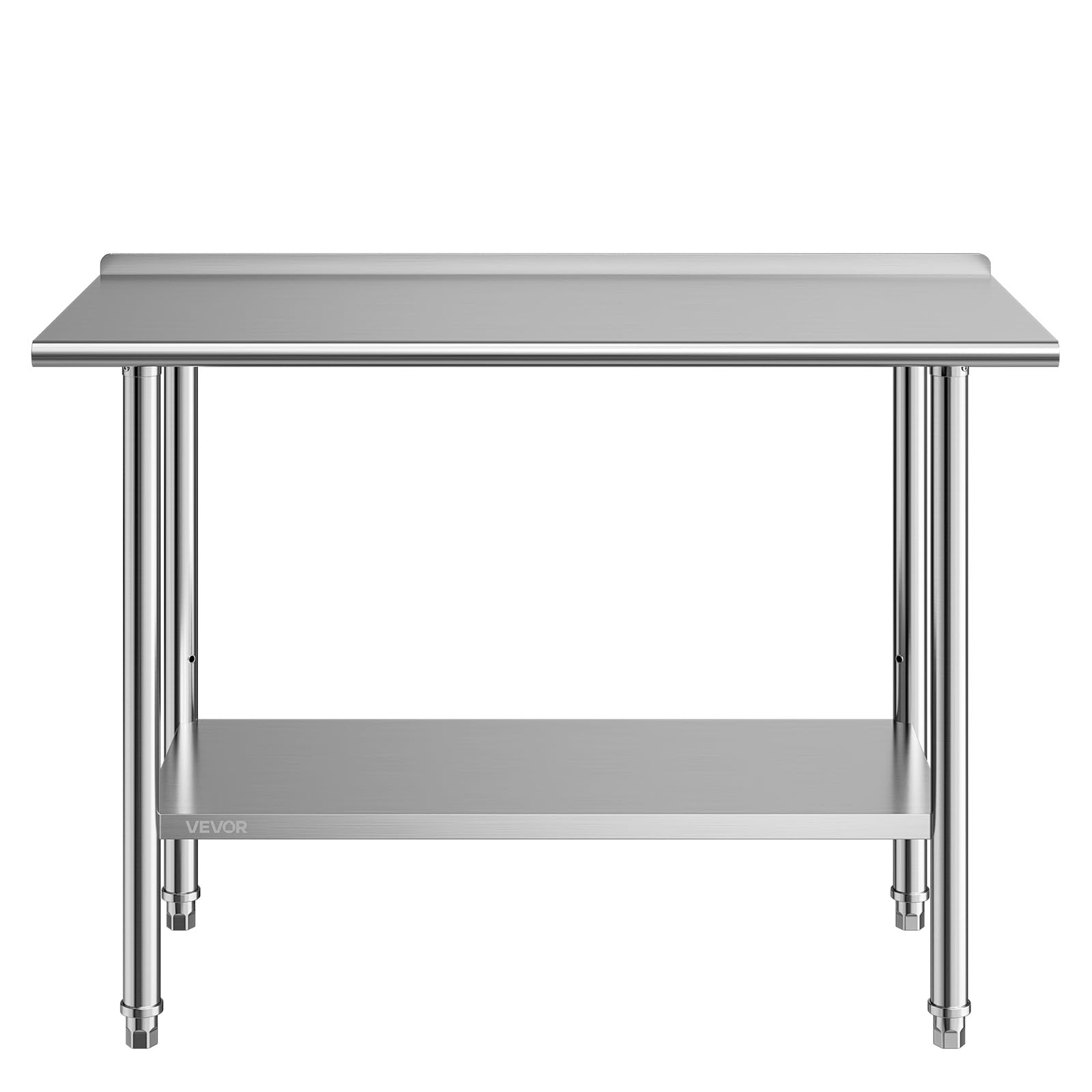VEVOR Mesa de Trabajo de Acero Inoxidable 2 Niveles, Mesa de Preparación de Alimentos 124,9x61x89,4 cm, Estante Inferior Ajustable, Protector contra Salpicaduras, para Restaurantes, Bares, Hoteles