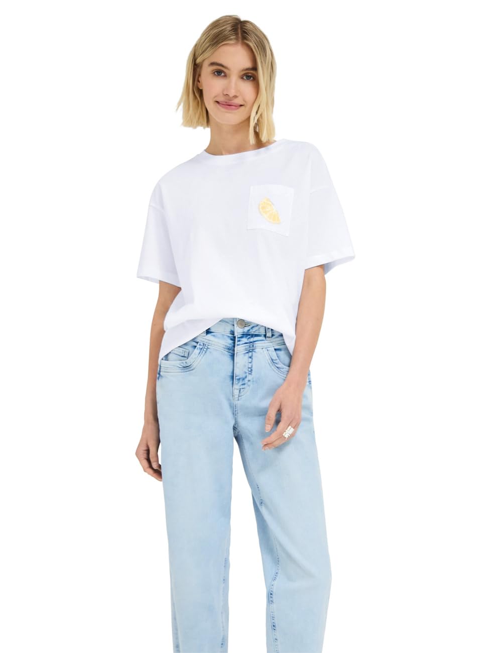 Street One Studio Crew Neck T-Shirt with Pearl Detail White 38