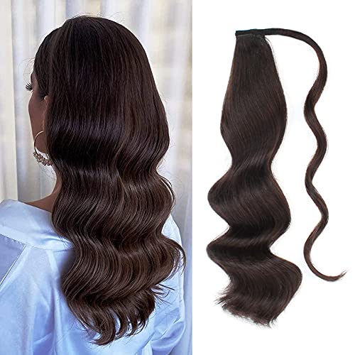 ABH AMAZINGBEAUTY HAIR Ponytail Human Hair for Women, Remy Human Hair Extensions, Wrap in Easy to Use, 100 Gram, Dark Brown 2 Color, 20 Inch