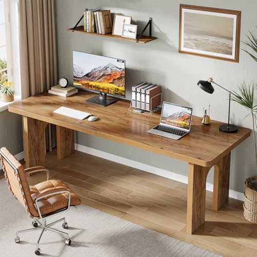 Image of Tribesigns Two Person Desk, 78.74-Inch Extra Long Computer Writing Desk Office Table Double Workstation for Home Office, Natural Oak