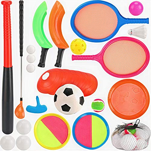 7 in 1 Outdoor Sports Games Combo Multipack Set | Baseball, Golf, Soccer, Badminton, Scoop Ball, Paddle Toss and Catch Ball, Flying Disc | Outdoor Play Toys for Kids