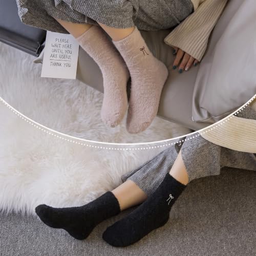 Chicingyou Women's Bow Fuzzy Socks Winter Warm Soft Slipper Socks Coquette... - Image 2