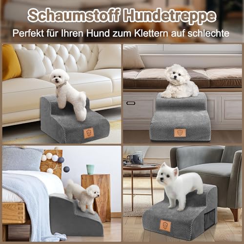 Hundetreppe für Kleine Hunde, Masthome Haustiertreppe 2 Stufen,Hunderampe mit Wasserdichtem Bezug,Abnehmbar & Waschbar, Hundetreppe 30cm Hoch für Bett, Sofa,Couch