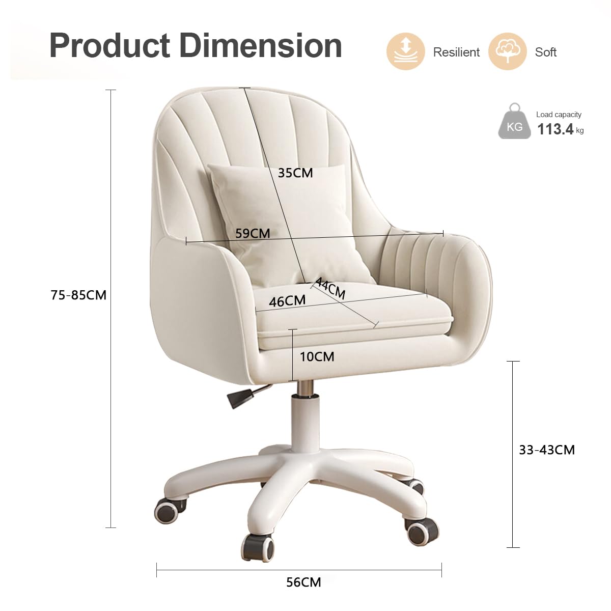 Silla de Oficina para el hogar Sillas de Terciopelo para tocador Silla de Maquillaje con Ruedas Sillas de Ordenador con Respaldo Medio Silla giratoria pequeña con Ruedas y Altura Ajustable