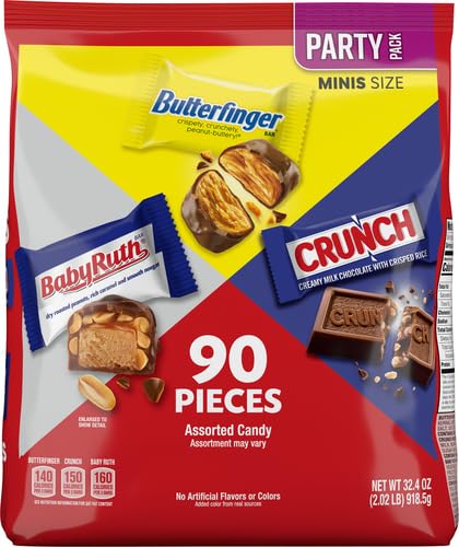 Image of Assorted Butterfinger, Crunch, and Baby Ruth Mini Chocolates, 90 count Party Pack, 32.4 oz (Pack of 2)