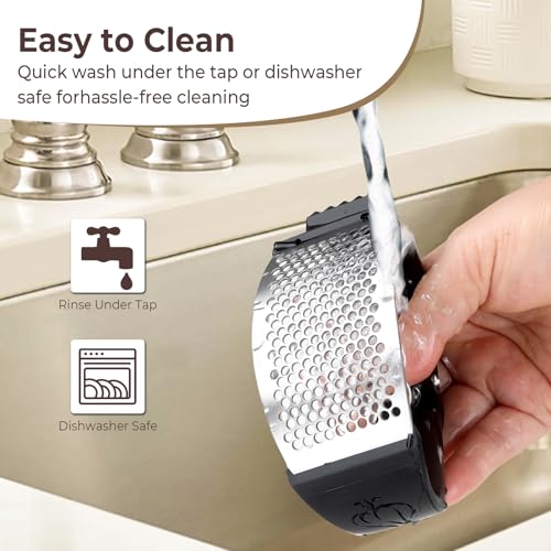Image of Garlic Press Rocker Stainless Steel Garlic Crusher, Mincer and Chopper with Peeler and,Scraper,brush,loose meat hammer Easy Kitchen Gadget for Effortless Smashing