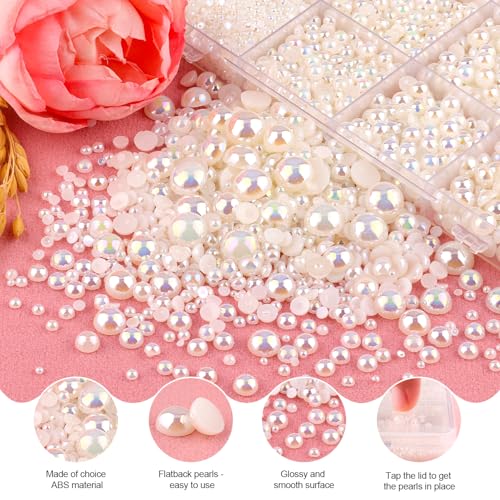 Image of 13000Pcs Flatback Pearls for Crafting (Beige AB), Assorted Size 2 /3 /4 /5 /6 /8 /10mm Non Hotfix Half Pearl, Bedazzling Bead for DIY Crafts Clothing Tumblers Mugs Shoes Fabric Embellishment Nail Art Makeup