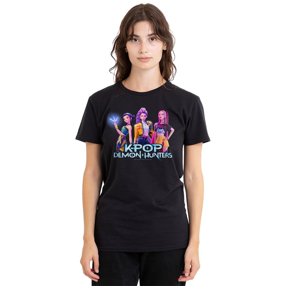 Kpop Demon Hunters Women's Black Huntrix Kpop Group T Shirt, XX-Large