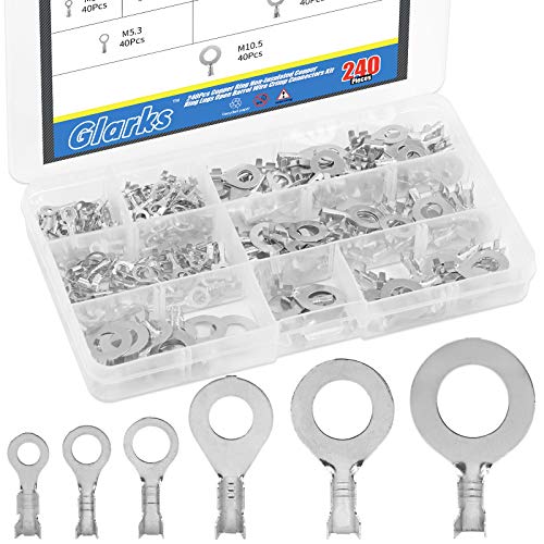 Glarks 240-teiliges Kupferring-Kabelschuh-Sortiment-Set, nicht isoliert, Kupferring-Ösen, offener Schaft, Draht-Crimpverbinder-Set.