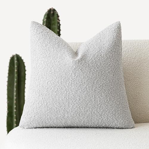 Image of Foindtower Decorative Boucle Throw Pillow Covers Accent Solid Pillow Cases Cozy Soft Textured Couch Cushion Case for Chair Sofa Bedroom Living Room Home Decor 22 x 22 Inch,Light Grey