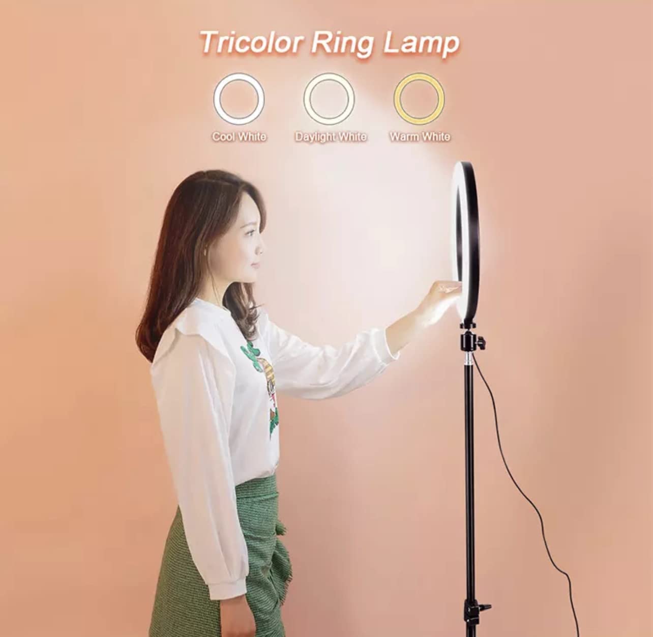 Lampa pierścieniowa 10" ze statywem i 2 x uchwytem na telefon komórkowy, duża, do selfie do YouTube, Tik Tok
