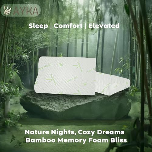 Image of AYKA Bamboo Cervical Memory Foam Pillow for Neck & Shoulder Pain Relief | Orthopedic Contour Pillow for Sleeping & Spinal Alignment | Ergonomic Support | 2-Year Warranty (Set of 2)