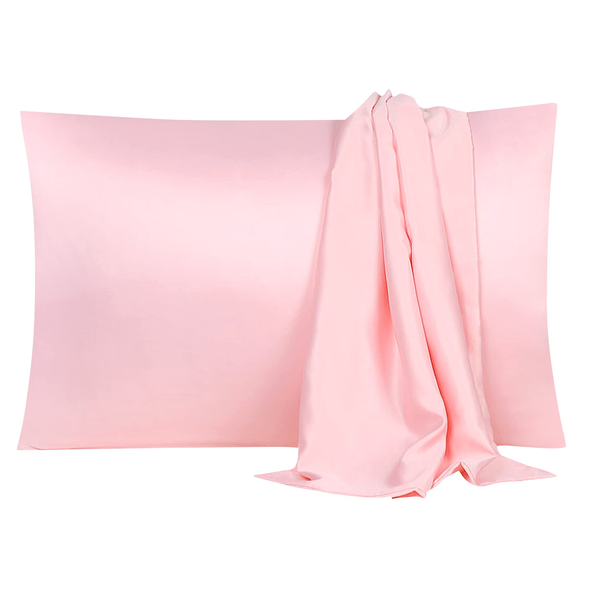 uxcell 2 Pack Silk Satin Pillowcase for Hair and Skin, Cool, Silky, Soft Breathable Pillow Cases Travel Size 14x20 Inch Sateen Pillowcase Pink with