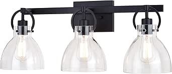VAXCEL Ogden 3-Light 25.5 inch Wide Matte Black Contemporary Bathroom Vanity Lighting Fixture, Clear Glass Shade, Dimmable, LED Compatible, Over The Mirror Mounted Steel Wall Sconce