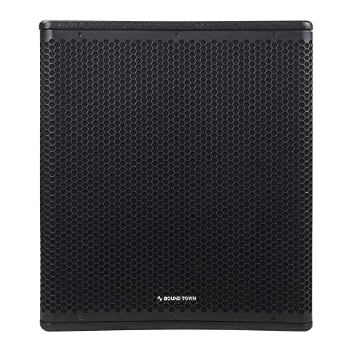 Image of Sound Town Oberon Series 18 inch 1600W Powered PA /DJ Subwoofer with Class-D Amplifier, LPF and Selectable DSP Output Modes, 4 inch Voice Coil, 100 oz Magnet, Birch Plywood, Black (OBERON-18SPW)