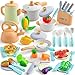 Kids Play Kitchen Accessorie, 42Pcs Toddlers Pretend Toy Kitchen Playset Cooking Sets with Pressure Pots and Pans, Cookware, Utensils, Cutting Play Food Preschool Education Toys Gift for Girls Boys