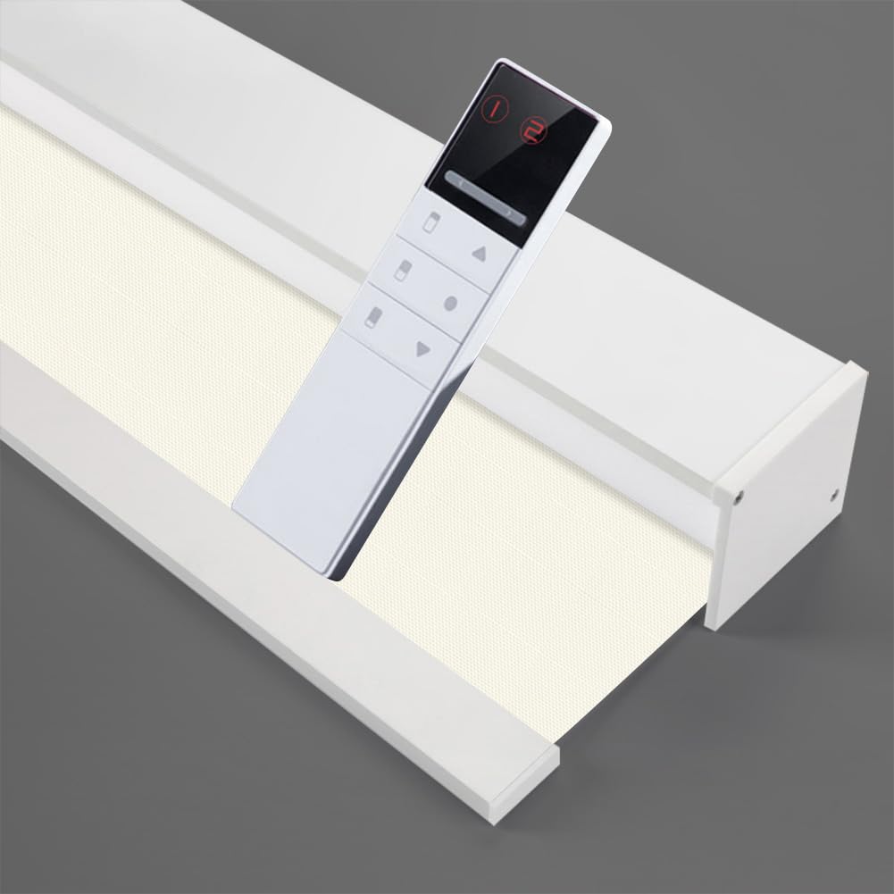 ZSHINE Motorized Blackout Window Blinds Customize Width Remote Control Rechargeable Motor Roller Shades for Windows, Home, Office, Hotel, Club, Restaurant(82026C)…