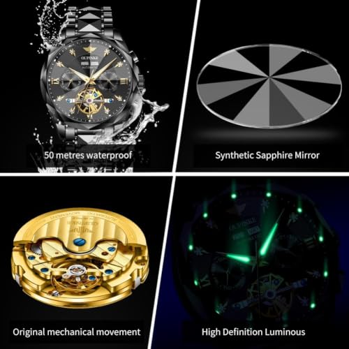 Image of OLEVS Men Automatic Watch Diamond Skeleton Mechanical Original Luxury Self Winding Wrist Watch for Men