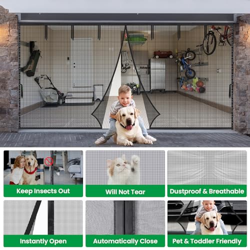 ZERNBER 16x7FT Garage Door Screen - Durable PET 2300g/5.1lb Heavy Screen Door for 2 Car Garage with 6 Roll Up Straps - Ideal for Patio, Outdoor, Gym, Crafts, Sun House