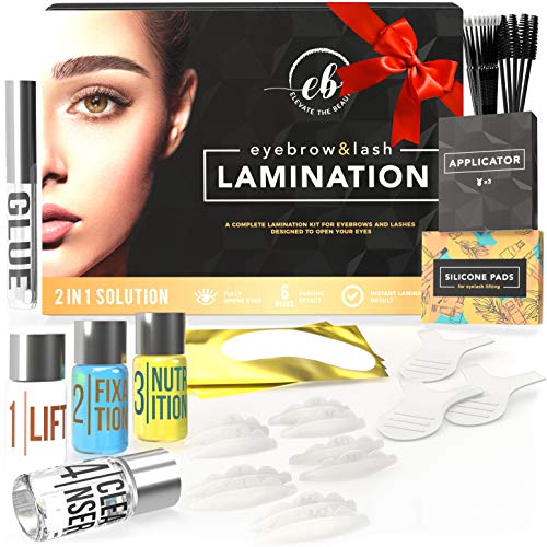 Elevate the Beauty Eyebrow And Lash Lamination Kit | DIY Perm For Lashes and Brows | Professional Lift For Trendy Fuller Brow Look And Curled Lashes | Eyebrow Brush And Eyelash Micro Brushes Added