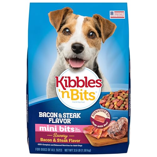 Kibbles 'n Bits Mini Bits Small Breed Dry Dog Food, Savory Bacon & Steak Flavor for Adult Dogs, 3.5...