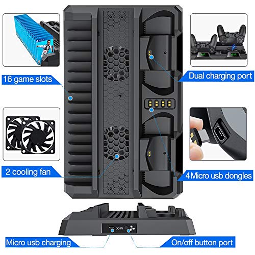 PS4 Cooling Fan, PS4 Stand for PS4/ PS4 Slim/ PS4 Pro Console, BEBONCOOL PS4 Fan with Playstation 4 Controller Charger, PS4 Accessories Include 16 Gaming Holders