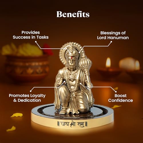 Image of Astrotalk Resin Sankat Mochan Hanuman Murti | Hanuman Idol for Car, Home, & Mandir | Removes Obstacles, Brings Peace & Protection | 3D Printed Hanuman Ji Ki Murti in Borosilicate Dome, Gold