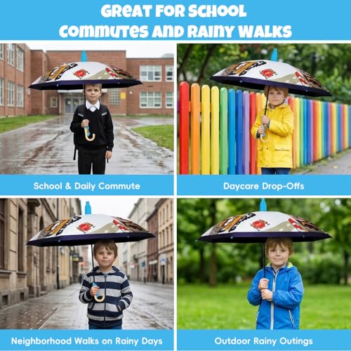 Image of PALAY Kids Unicorn Anime Girl Umbrella with Whistle Handle, 88cm Diameter Cartoon Pink Rain Umbrella for Ages 5-8 Water-Resistant Polyester Canopy, Safe Non-Slip J-Hook Handle Kids Rain Gear
