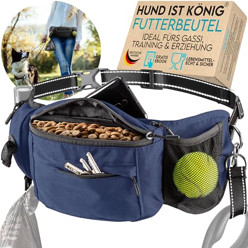 HUND IST KÖNIG Leckerlitasche für Hunde Leckerlis & Hundezubehör - Robuste Bauchtasche Hund - Futterbeutel Hunde mit Kotbeutelspender, Handyfach & Gurt für Flexileine