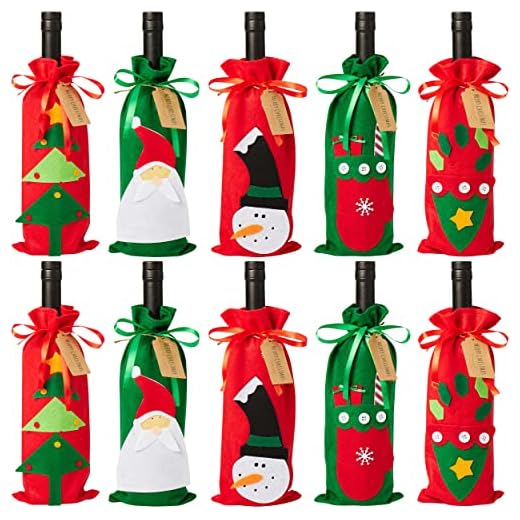THE TWIDDLERS Paquete de 10 Fundas para Botellas de Vino - 5 Diseños Variados Decorar Tus Botellas en Navidad - Ideal para Fiestas Navideñas