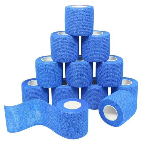 Vendaje autoadhesivo, 12 rollos de 5 cm x 4,5 m, material de vendaje, vendaje elástico, vendaje de fijación, vendaje autoadhesivo, para deportes y primeros auxilios, vendaje para perros y caballos